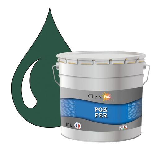 POK FER Vert : Peinture de Finition Antirouille Laque Semi-Brillante Métaux Ferreux - 10L - RAL 6028 - Vert Pin