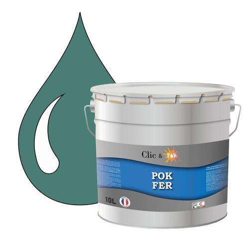 POK FER Vert : Peinture de Finition Antirouille Laque Semi-Brillante Métaux Ferreux - 10L - RAL 6033 - Turquoise Menthe