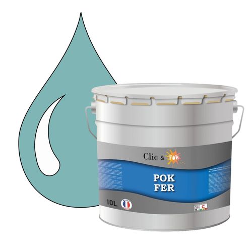POK FER Vert : Peinture de Finition Antirouille Laque Semi-Brillante Métaux Ferreux - 10L - RAL 6034 - Turquoise Pastel