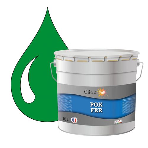 POK FER Vert : Peinture de Finition Antirouille Laque Semi-Brillante Métaux Ferreux - 10L - RAL 6037 - Vert Pur