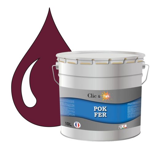 POK FER Violet : Peinture de Finition Antirouille Laque Semi-Brillante Métaux Ferreux - 10L - RAL 4004 - Violet Bordeaux