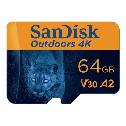 SanDisk Outdoors - Carte mémoire flash (adaptateur microSDXC vers SD inclus(e)) - 64 Go - A2 / Video Class V30 / UHS-I U1 - microSDXC UHS-I - orange flamboyant