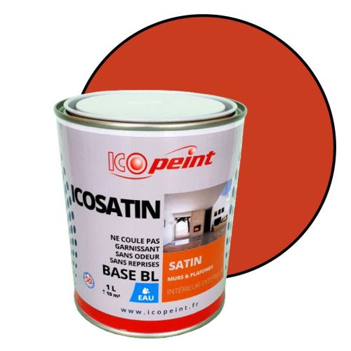 Peinture Acrylique Satin Lessivable 1L - ICOSATIN RAL 2001 Orangé rouge