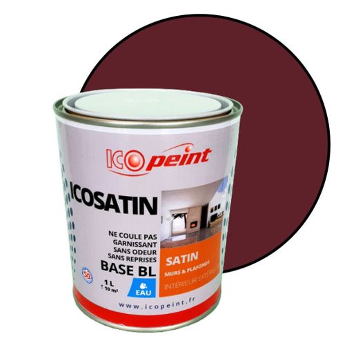 Peinture Acrylique Satin Lessivable 1L - ICOSATIN RAL 3005 Rouge vin