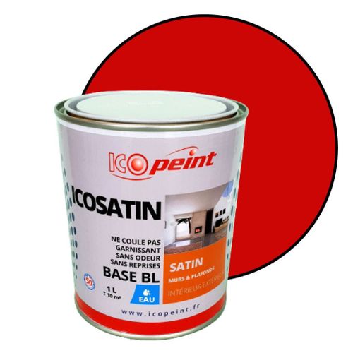 Peinture Acrylique Satin Lessivable 1L - ICOSATIN RAL 3020 Rouge signalisation