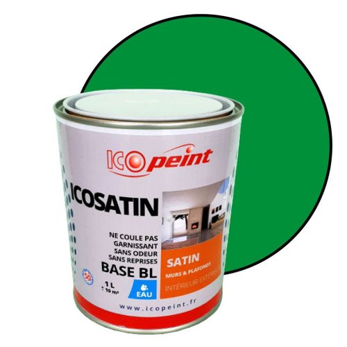 Peinture Acrylique Satin Lessivable 1L - ICOSATIN RAL 6037 Vert pur