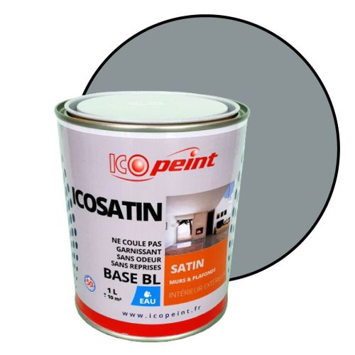 Peinture Acrylique Satin Lessivable 1L - ICOSATIN RAL 7001 Gris argent
