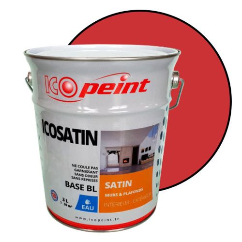 Peinture Acrylique Satin Lessivable 3L - ICOSATIN RAL 3028 Rouge puro
