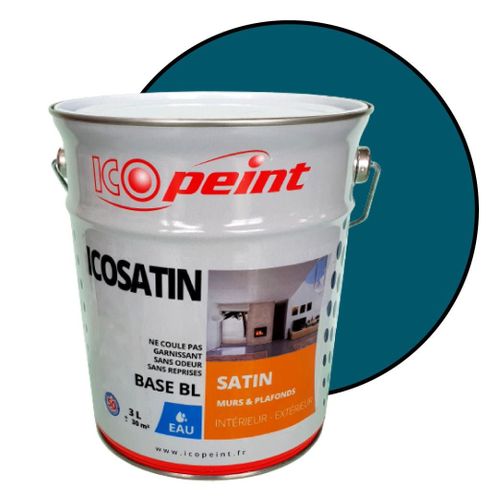 Peinture Acrylique Satin Lessivable 3L - ICOSATIN RAL 5009 Bleu azur