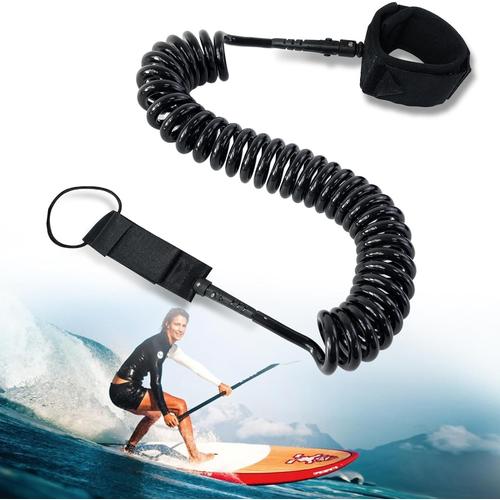 10ft Leash Surf, 7mm Sup Cheville Leash,Corde À Pied Pour Planche À Paddle,Laisse De Planche De Surf Pour Bodyboard,Kayak,Stand Up Paddle Board Noir