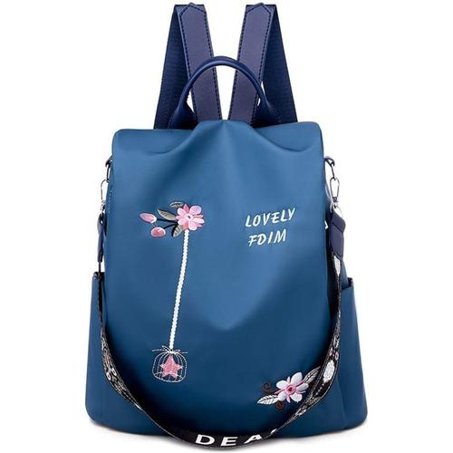 Bleu Sac à Dos Femme Sac à bandoulière Filles Sac à Main Anti-vol Sacs d'école Dames Sacs d'épaule Scolaires Cartables pour Voyage Campus Collège Commuer Imperméable Polyester