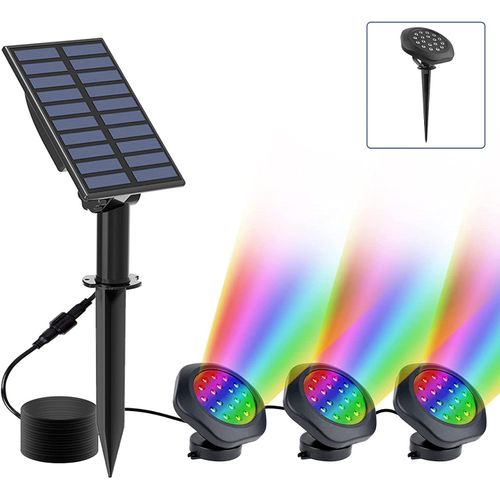 Lampes Solaires De Bassin,(3 Lampes Frontales) Rgb Lampe Solaire Sous-Marines Éclairage Submersible Avec Ip68 Étanche, Changement De Couleur Rgb Spots Solaire Pour Aquarium, Jardin