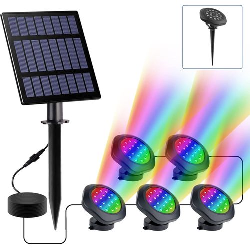 Lampes Solaires De Bassin,(5 Lampes Frontales) Rgb Lampe Solaire Sous-Marines Éclairage Submersible Avec Ip68 Étanche, Changement De Couleur Rgb Spots Solaire Pour Aquarium, Jardin