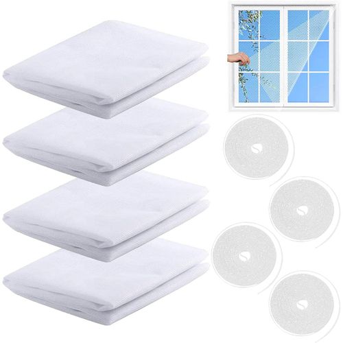 4 Pcs Moustiquaire Fenêtre Écran, Moustiquaires De Fenêtres,130cm X 150cm Moustiquaire Fenêtre,Filet Écran Insecte Avec 4 Auto-Rubans Adhésifs,Pour Maison,Fenêtres(Blanc)