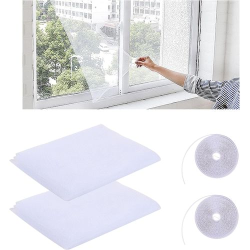 2 Pcs Moustiquaire Fenetre, Filet Écran Insecte, 130cm*150cm, Moustiquaire Avec De Bandes Auto Adhésives,Moustiquaire En Maille Filet Pour Fenêtre, Blanc