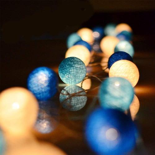 Guirlande Lumineuse Coton Boules Batterie(Bleu) - 3.8m 20 Lumières Led Éclairage Pour Chambre Rideau Fête Noël Anniversaire Halloween Mariage Chambre De Bébé Romantique Décor [Classe Énergétique A+++]