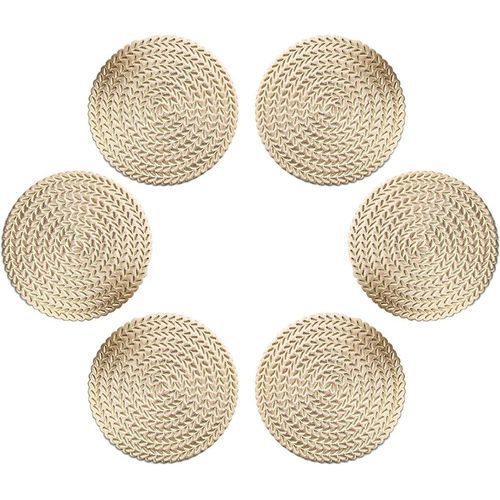 Dessous De Verre, 6 Pièces (Doré, 10 Cm)Dessous De Verres Ronde Sous-Verres En Cuir De Marbre Pour The Chaud Cafe Eau Froide