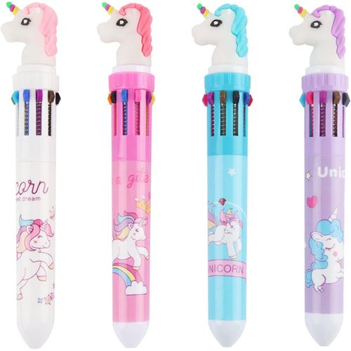 4 Stylos A Bille Retractables Multicolores Licorne 10 Couleurs 0.5mm Stylos A Bille Multicolores Pour Fournitures Scolaires Fournitures De Bureau Cadeaux De Vacances Cadeaux Pour Enfants