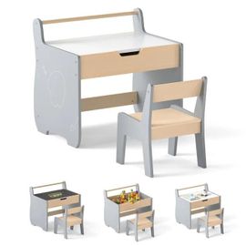 COSTWAY Table Enfant 3 en 1 et Chaise, Plateau Amovible,