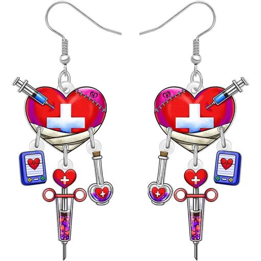 Kal-Boucles D'oreilles Pendantes En Acrylique Mignon Infirmière Pour Femmes Filles Fun Bijoux De Battement De C?ur Pour Rn Soins Infirmiers Étudiants Graduation Cadeaux