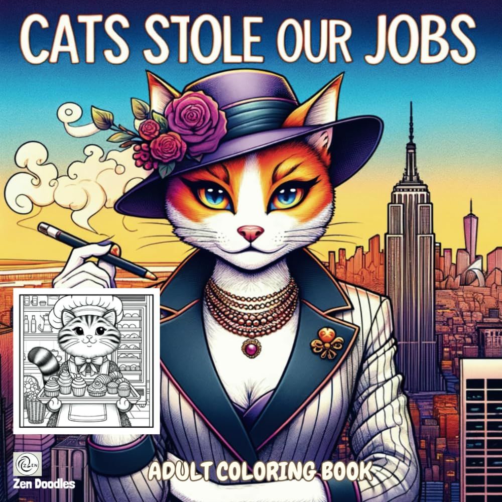 Cats Stole Our Jobs Adult Coloring Book: Funny Cat Coloring Book Of Them Doing 40 Different Human Jobs Including Personal Trainer, Barista, Surf Coach And Dj!