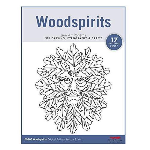 Woodspirits Line Art Patterns For Carving, Pyrography & Crafts (Fox Chapel Publishing) 17 Original Designs By Lora Irish Of Green Men, Nature Faces, Oak Leaf Wood Spirits, Friendly Sprites, And More