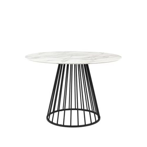 Drawer - Floris - Table À Manger 4 Personnes Ronde En Effet Marbre Et Métal - Blanc