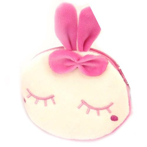 PROMOTION ! Porte-monnaie peluche 'Lapin' rose blanc - 11 cm