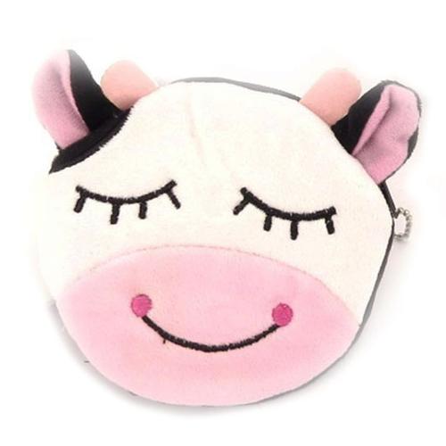 PROMOTION ! Porte-monnaie peluche 'Vache' rose blanc - 11 cm