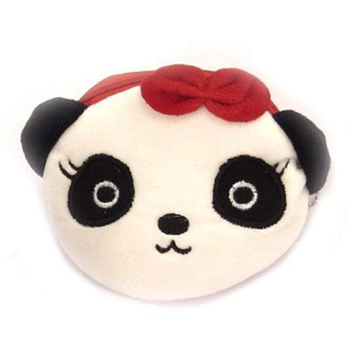 PROMOTION ! Porte-monnaie peluche 'Panda' noir blanc rouge - 11 cm