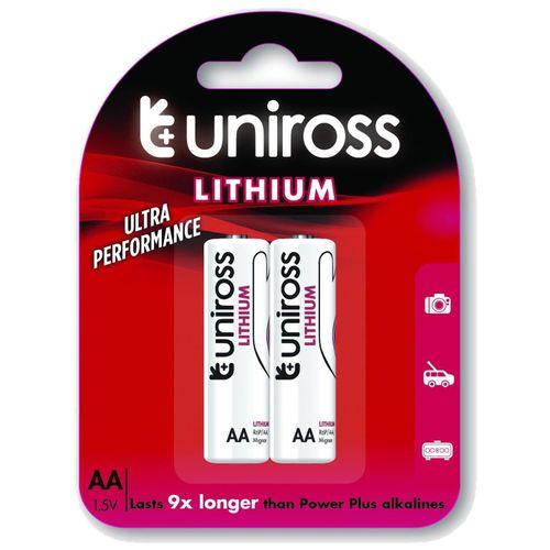 UNIROSS Pack de 2 Piles Lithium AA-FR6, LR91 IEC-FR14505 1,5V