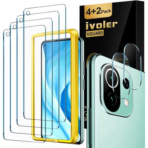 Pack Of 4 Tempered Glass Compatible With Xiaomi Mi 11 Lite 4g/5g/Ne, With [2 Pieces] Rear Camera Protectors And Free Installation Kit, Screen Protector Film [Anti-Scratch]