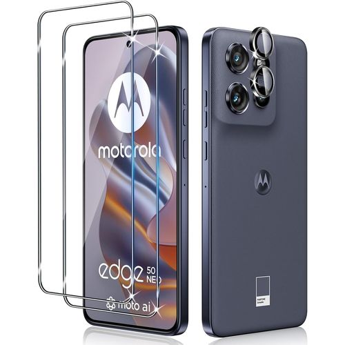 Tempered Glass For Motorola Moto Edge 50 Neo, 2 Piece Screen Protector Films And 1 Pack Rear Camera Protector Individual, Hardness 9h Glass, Hd Transparent, Anti-Scratch