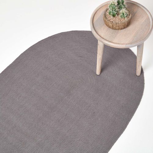 Tapis Ovale Tissé À Plat En Coton Gris, 50 X 80 Cm