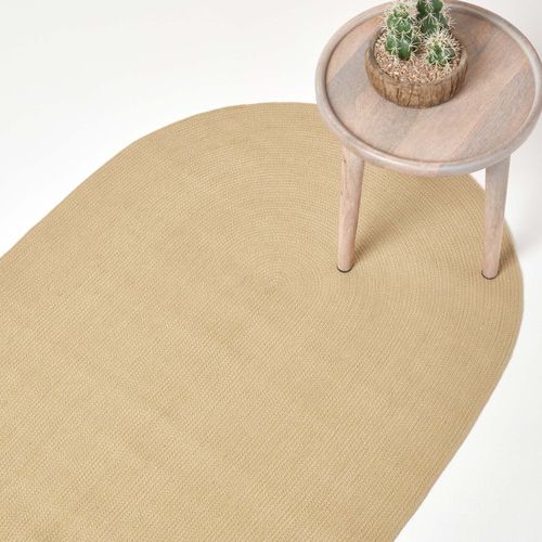 Tapis Ovale Tissé À Plat En Coton Beige, 50 X 80 Cm