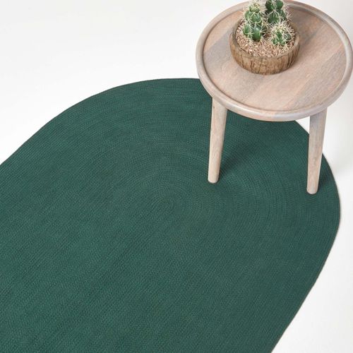 Tapis Ovale Tissé À Plat En Coton Vert Anglais, 90 X 150 Cm