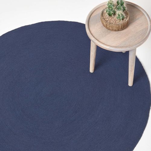 Tapis Rond Tissé À Plat En Coton Bleu Marine, 150 Cm