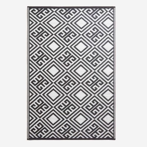 Tapis D'extérieur Rectangulaire À Motif Géométrique Noir Et Blanc, 119 X 186 Cm