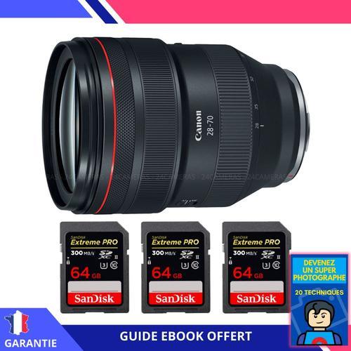 Canon RF 28-70mm f/2L USM + 3 SanDisk 64GB UHS-II 300 MB/s + Ebook 'Devenez Un Super Photographe'