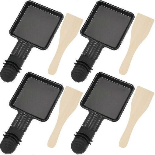 4pcs Coupelle Raclette Barbecue Et 4pcs Spatules Raclette En Bois P...