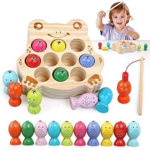 Jouet Enfant 2 Ans,Jeux Montessori Jouets En Bois Jeu De Pêche Magnetique,Educatif Jouet Cadeau Pour Enfants 2 3 4 5 Ans - Grenouille