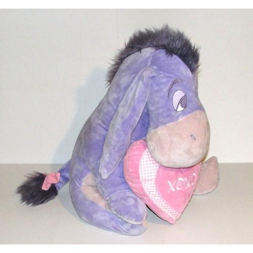 Peluche Bourriquet Gris Mauve Coeur Rose Brodé Xoxo(Bisous Bisous) Disney Nicotoy 45cm