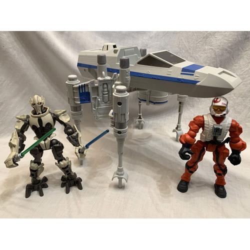 Super Hero Mashers Lot Figurines Et Véhicule - X-Wing Et Pilote Luke Skywalker Et General Griveous - Personnages Star Wars - Vaisseau Xwing 2 Positions - Hasbro