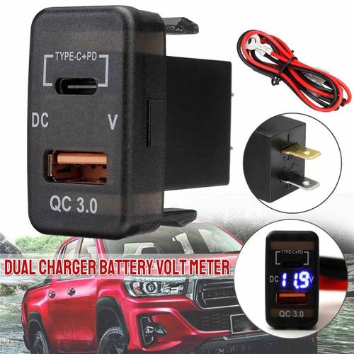 2x Voiture Type-C + Pd Qc3.0 Chargeur Double Usb Adaptateur Tableau De Bord Prise Voltmètre Pour Prado Cruiser