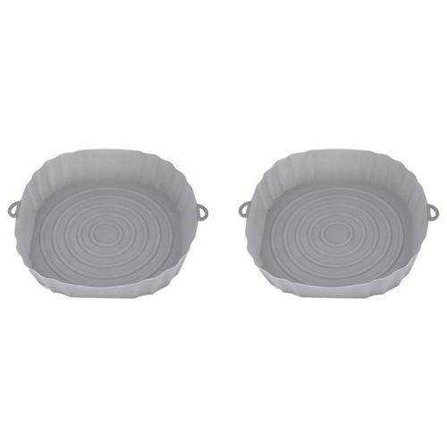 2X 20cm Friteuses à Air Four Plaque de Cuisson Poulet Frit Panier Tapis AirFryer Silicone Pot Rond Replacemen Grill Pan Gris