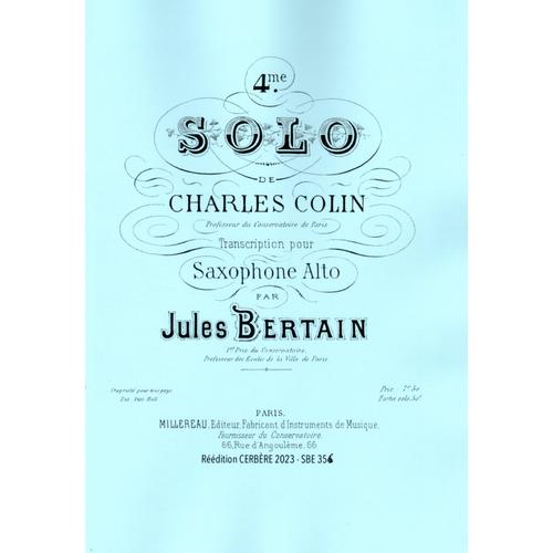 4ème Solo De Charles Colin Pour Saxophone Alto Et Piano