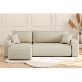 Canapé D'angle Convertible 4 Places En Tissu Bouclette Beige