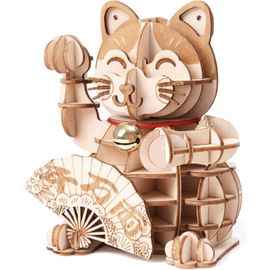 Puzzle 3D en bois à construire pour adultes et enfants, chat porte-bonheur, kit de construction, modèle 3D Puluts Cat