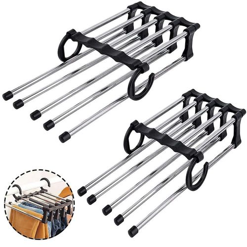 Cintres pour pantalons à 5 niveaux, 2 pièces, de haute qualité, pliables, antidérapants, multicouches, pour pantalons et écharpes, noirs