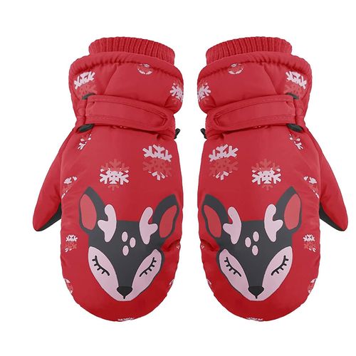 Mitaines De Neige Chaudes D'hiver Pour Enfants, Joli Dessin Animé Renne Dinosaure, Gants De Snowboard En Plein Air, Rouge
